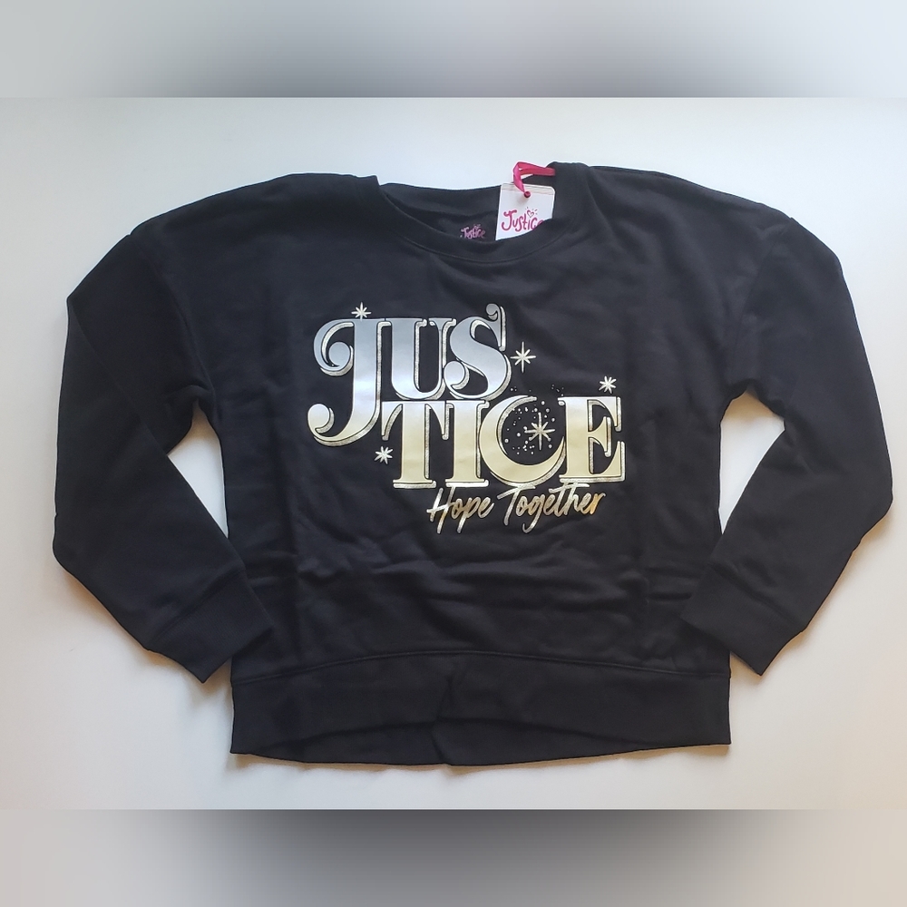 Justice Girls Black Sweatshirt Soft Pullover Long Sleeve Graphic Logo Size 5/6